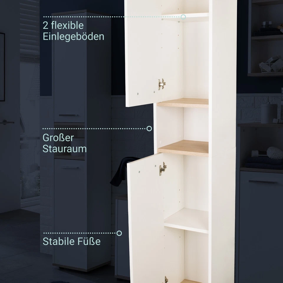 Hochschrank Badschrank 30 cm breit Badmöbel Badezimmerschrank in Weiß BadeDu ARC - Bild 2 von 4