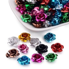 100Pcs Aluminum Rose Flower Tiny Metal Beads Craft For DIY Jewelry Making 15x9mm