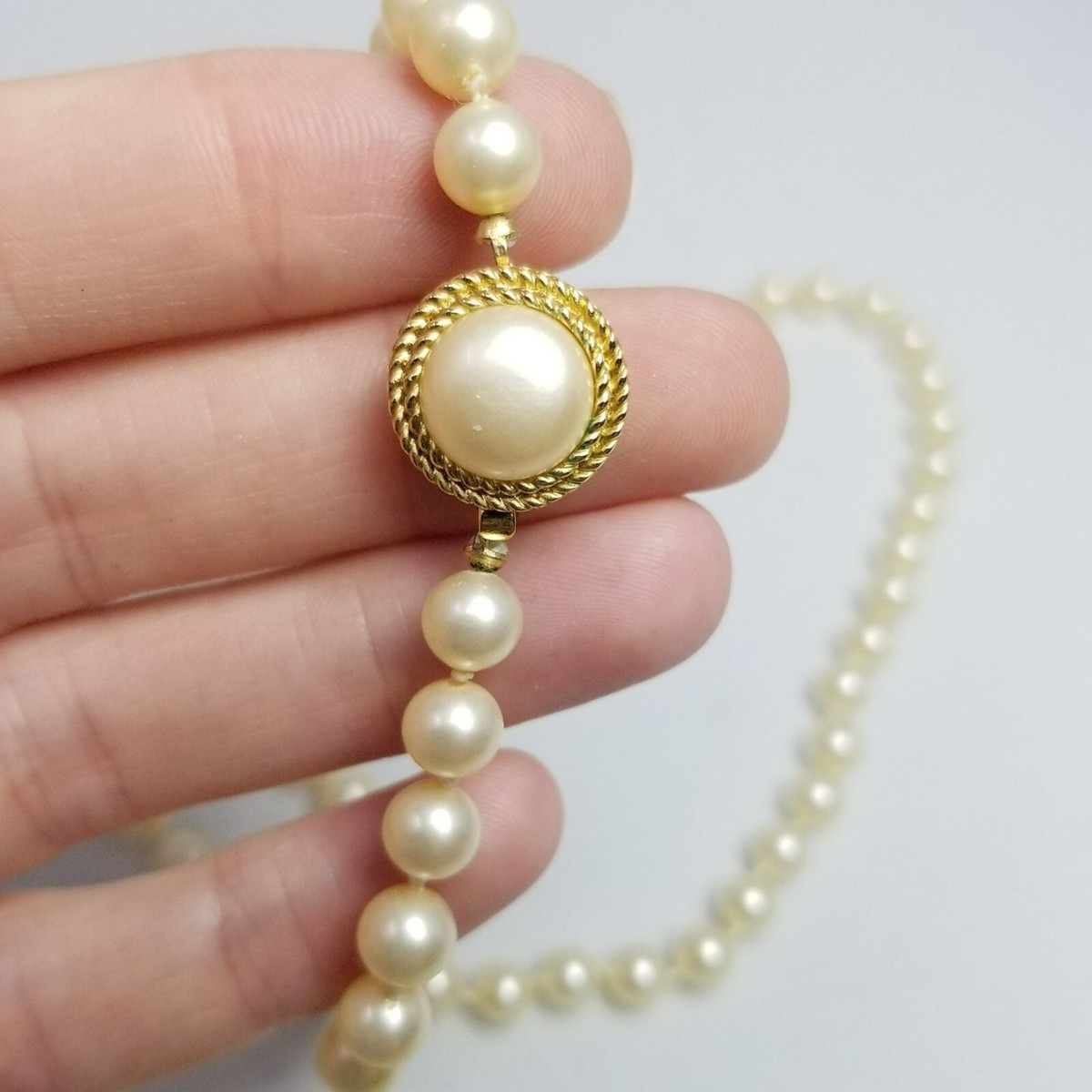 Vintage Crown Trifari Faux Pearl Single Strand Necklace, 24