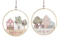2Er Set DekohäNger Kreise Mit HäUsern Und Fahrrad D. 20Cm Aus Holz Formano F25