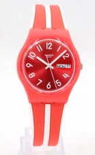 New Swiss Swatch SANGUINELLO Silicone Day-Date Red Watch 34mm GR709 $75