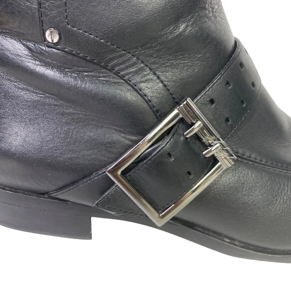 Botas de tornozelo aerossóis Back East salto bloco com zíper couro preto 7,5 - Imagem 3 de 4