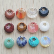 Wholesale 18mm 12pcs Assorted Natural Stone Gogo Donut Charm Pendants Beads