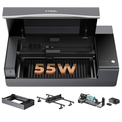 xTool P2 55W CO2  Laser Cutter Engraver w/ Conveyor Feeder, Riser Base, RA2 Pro