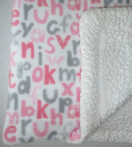 Lila & Jack ABC Alphabet Letters Pink Gray White Baby Blanket Plush Sherpa Girl - Picture 3 of 4