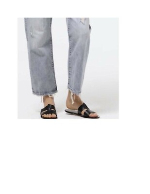 NEW J.CREW CYPRUS FLAT SANDALS WITH INTERLOCKING STRAPS IN BLACK - Size 7 (US)