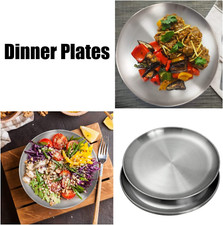 Stainless Steel Plates 9 Inch 304 Metal Lightweight Unbreakable Dinner Dishes...