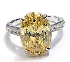 5CTTW Amber Oval Solitaire Lab Created Diamond Ring, VVS1, D, Silver .925   SO24