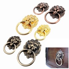 Manijas de puerta con cabeza de león de bronce vintage armario tocador cajón tiradores anillo herrajes