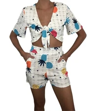 Pineapple Outfit Two Piece set pineapple Crop Top Shorts high waist New