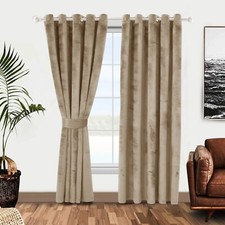 Image of Plush Velvet Curtains Eyelet Ring Top Fully Lined Ready Made Blackout Curtain