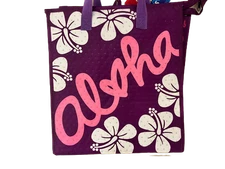Aloha Hibiscus Purple Insulated Hawaiian Tote Bag