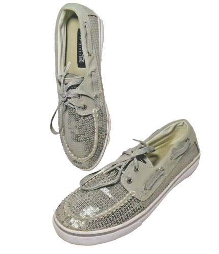 Sperry Shoes Womens 4.5 M Top Sider Sequin Two Eye Boat Sneakers Silver - Picture 7 of 10