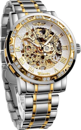 Elegant Men's Skeleton Watch with South African Diamonds & Stainless Steel - Picture 3 of 10