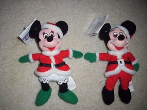 Disney Store Santa Mickey & Minnie Mouse Set Mini Bean Bag Plush 7