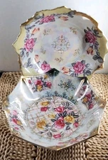 Set Of 2 Vtg Iridescent Floral Serving Bowls Multi Color Porcelain 7¾,8"