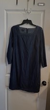 Talbots Womens 3/4 Sleeve Blue Chambray Denim Square Neck Shift Dress 16P