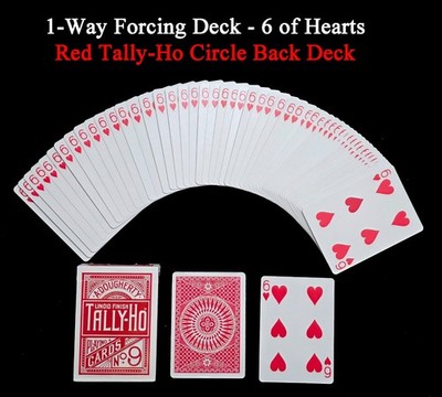 1-Way Forcing Deck - 6 of Hearts  - Red TALLY-HO CIRCLE BACK Playing Cards Force