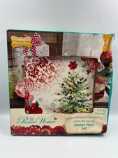 Pioneer Woman Cheerful Rose Medallion 4pc 11” Christmas Dinner Plate Set NEW