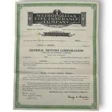 1942 General Motors Metropolitan Life Insurance/ Disability Policy Pays $14/Week