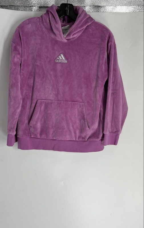 Adidas Girls Pink Front Pockets Long Sleeve Fleece Pullover Hoodie Size 16