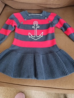 Red & Navy Sweater Knit Dress By Nautica, Size 18 Mo. NWOT