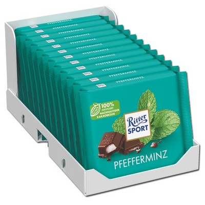 (15,35 /1kg) Ritter Sport Pfefferminz, Schokolade, 12 Tafeln je 100g