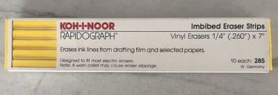 NOS Koh-I-Noor Rapidograph 7 inch Vinyl Imbibed Eraser Strips for Ink 285 Qty 10