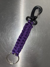 7.5” Purple 550 Paracord Silver Keychain Key Fob Black Carabiner Made In The USA
