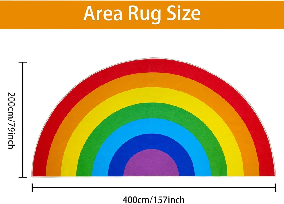 Rainbow Area Rug, 6.6'X13.3', Half Circle, Washable, Non-Slip Backing, Colorful - Image 4 of 4