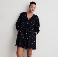 Madewell Corduroy Quilted-Bib Mini Dress in Blurred Ikat Size Medium