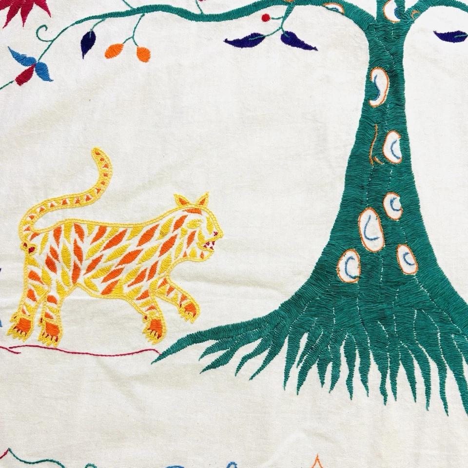 Ten Thousand Villages Bed Cover Tree Of Life Embroidered Boho Colorful 58” x 88” - Image 3 of 4