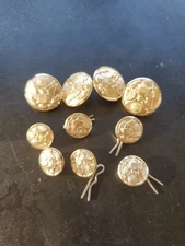 Vintage Set Of 10 WATERBURY BUTTON CT. USA W21 Gold Tone Dress Uniform Buttons