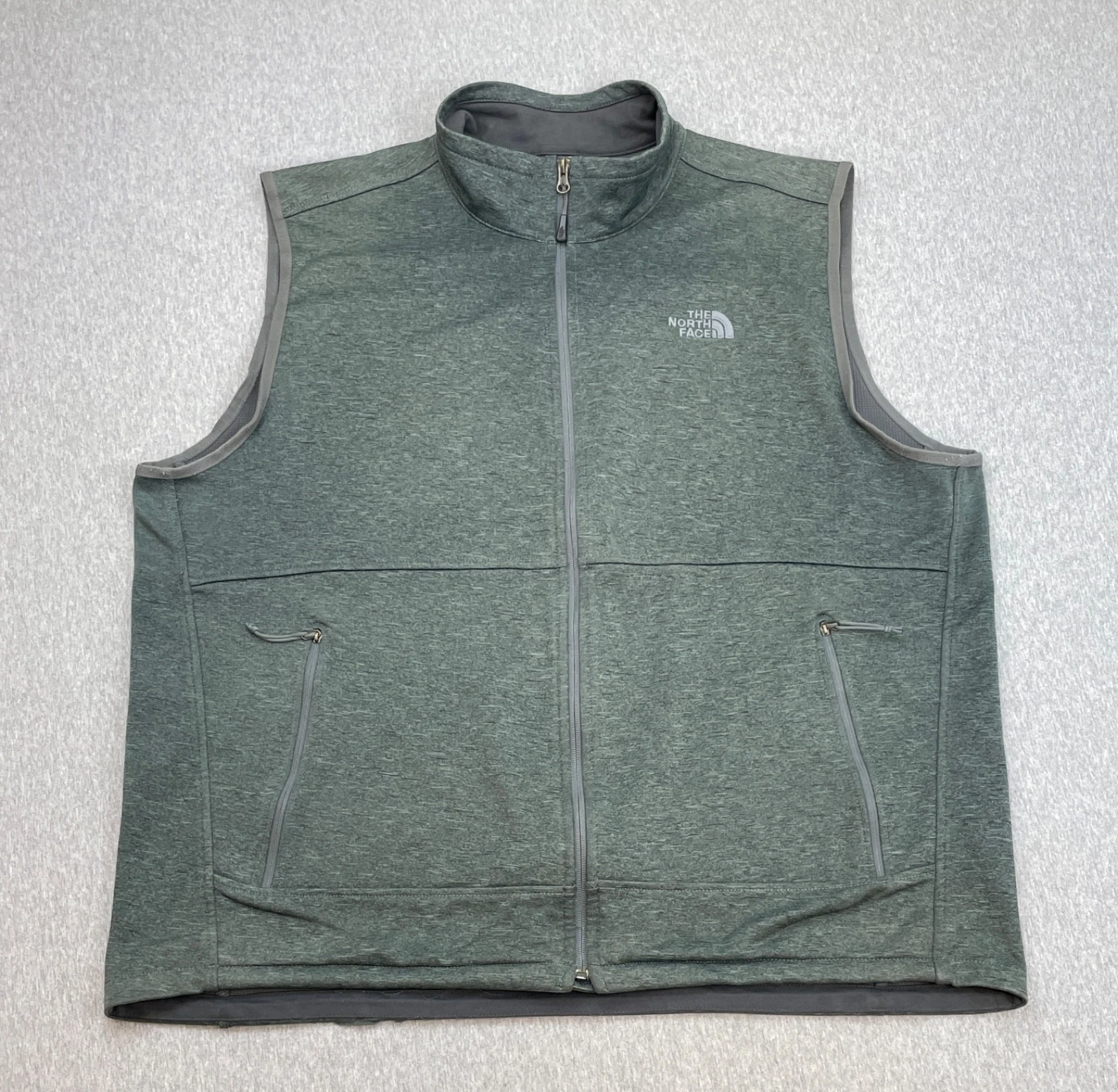 The North Face Vest Mens 2XL Green Fleece Outdoor Pockets Full Zip Mock Neck