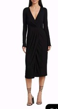 GOOD AMERICAN Wrap Dress Midi Long Sleeve Women Size 4 Black Stretch Knit Deep V