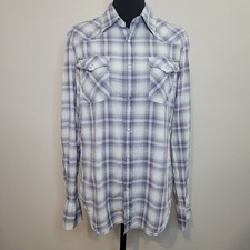 Guess Men's Vintage Button Up Pearl Snap Plaid Long Sleeve Shirt Size Medium