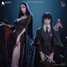 Diorama Wednesday & Morticia 1/8 Scale Figure Statue 3d Print ModelKit Unpainted