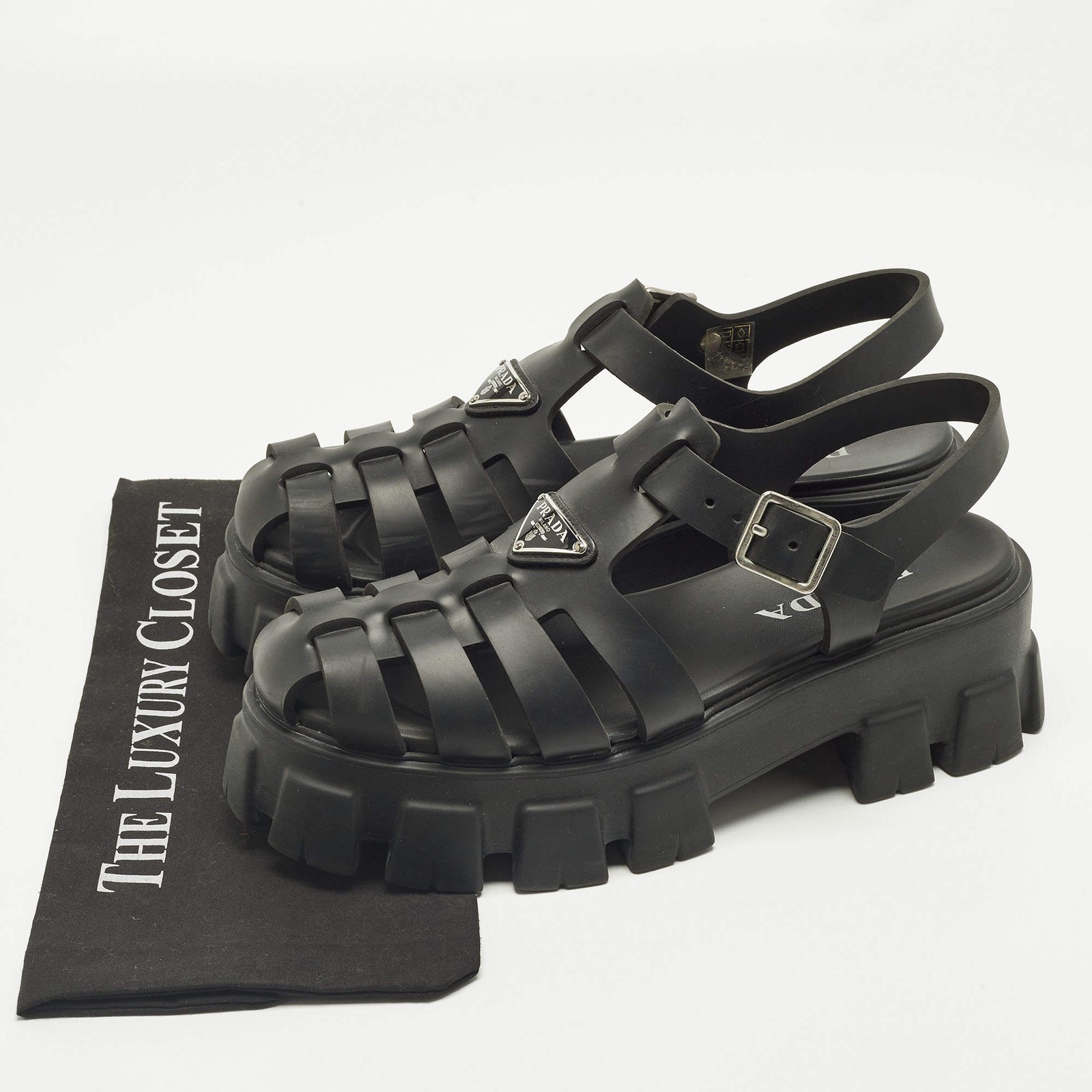 Prada Monolith Size 41 Black Rubber Platform Sandals thumbnail 9