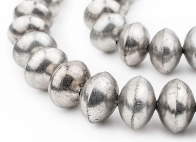 Ethiopian Silver Saucer Beads 20mm African White Metal Large Hole 24 Inch Strand