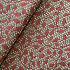 BTY Brick Red Leaf Stripe Upholstery Fabric Vintage Interior Decor