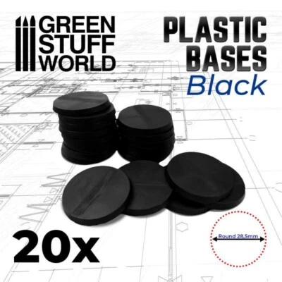 GREEN STUFF WORLD Peanas de Plástico - Redondas 28,5mm NEGRO - bases miniaturas wargames AOS