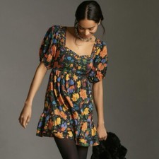 Farm Rio Short-Sleeve Sweetheart Floral Mini Dress Size Large