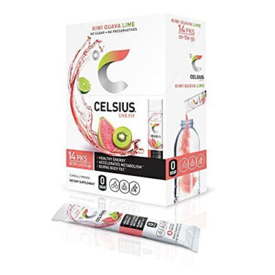 CELSIUS Kiwi Guava Lime On-the-Go Powder Stick Packs Zero Sugar 14 Sticks - NEW!