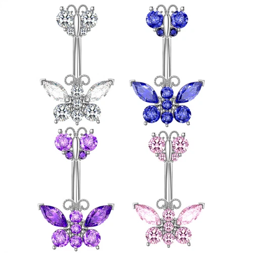 Stainless Steel Butterfly Zircon Fake 14G Button Ring Body Jewelry For Women - Bild 3 von 18