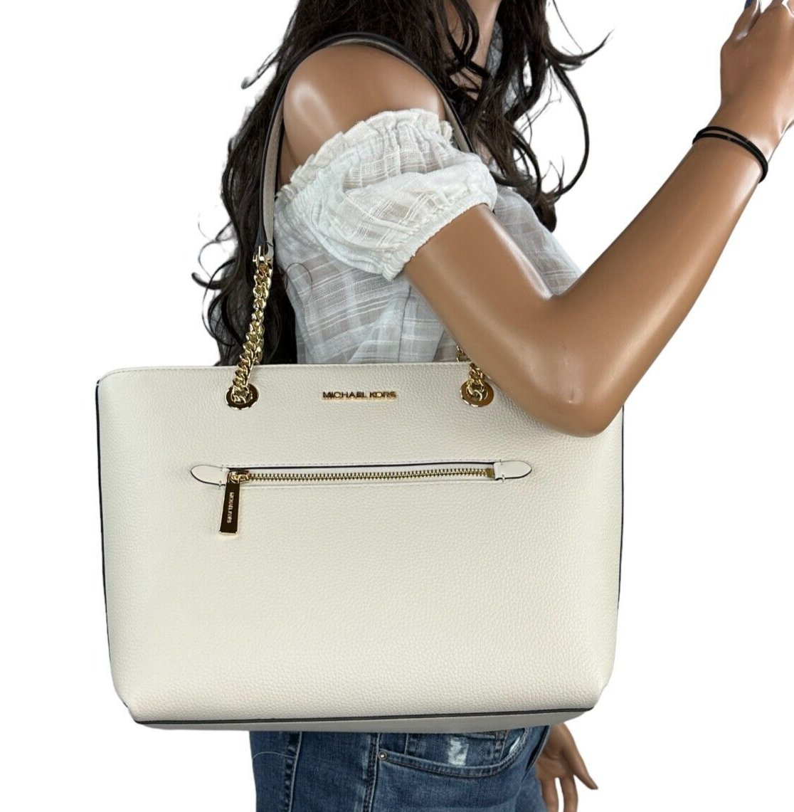 新作★MICHAEL KORS★JET SET ITEM MD CHAIN TOTE*A4サイズ可 MICHAEL KORS JET SET ITEM MD FRONT POCKET CHAIN TOTE