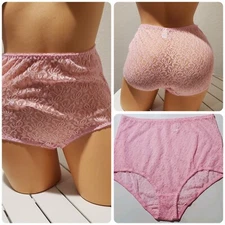 Teri Lingerie Granny Panty Floral LACE 8/XL Powder PINK Sheer Full Brief 308