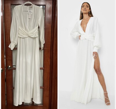 Boohoo SATIN TWIST FRONT MAXI BRIDESMAID DRESS White NWT Size US4 UK8 | eBay