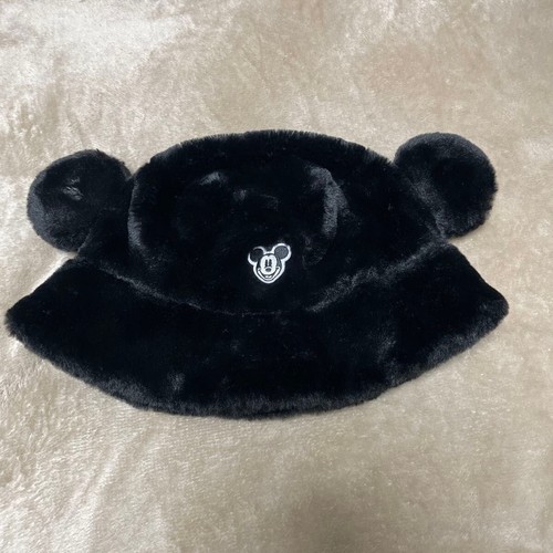 Japan Tokyo Disney Resort limited Ears Mickey Fluffy Winter Cap Hat Black 58cm - Picture 5 of 6