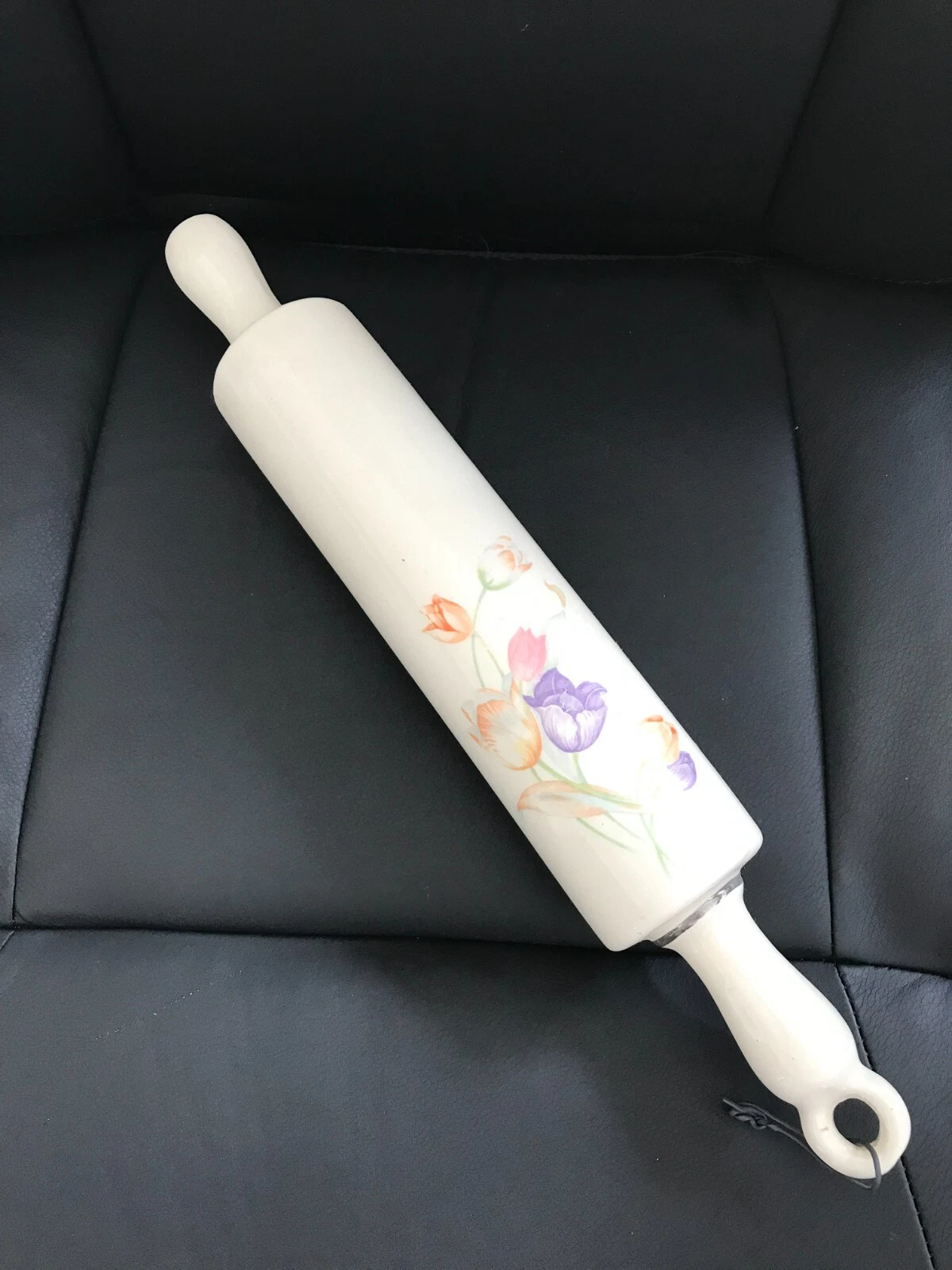 Vintage Ceramic Rolling Pin w/ Tulip Pattern - AOx K