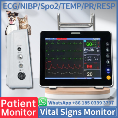 8-inch VET Portable Multi-Parameter Patient Monitor ECG NIBP Spo2 PR TEMP RESP